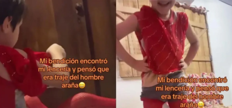 Niño se disfrazó de Spiderman con la lencería de su madre