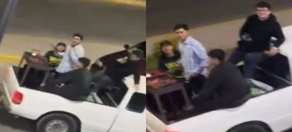Se viralizan jóvenes por hacer carne asada sobre camioneta en movimiento