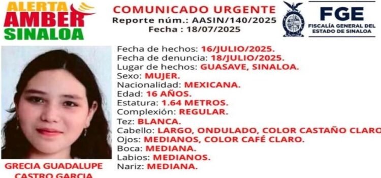 Activan Alerta Amber por la menor Grecia Guadalupe